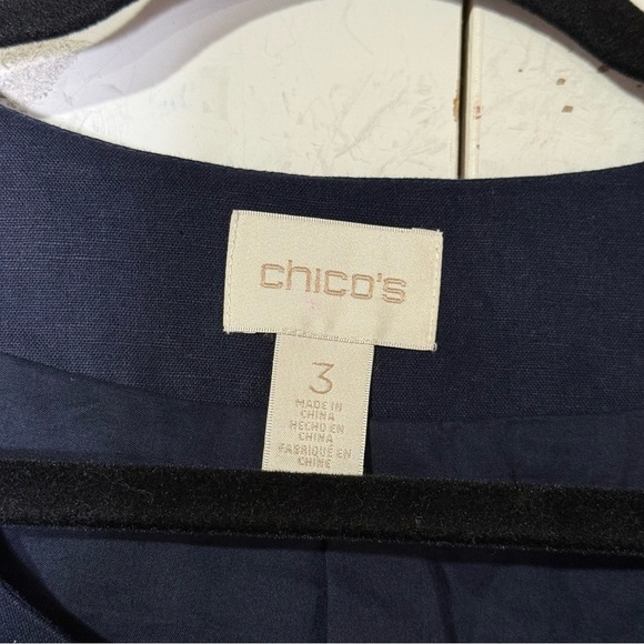 Chico's Embellished Blazer Navy Blue Open Front Linen Blend Size 3 / Large Jewel - Picture 6 of 10